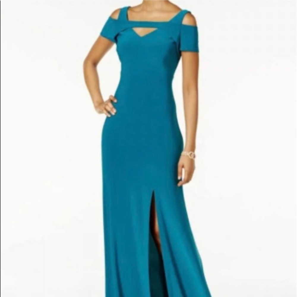 Nightway Cold-Shoulder Keyhole Gown In teal DRY CLEANED